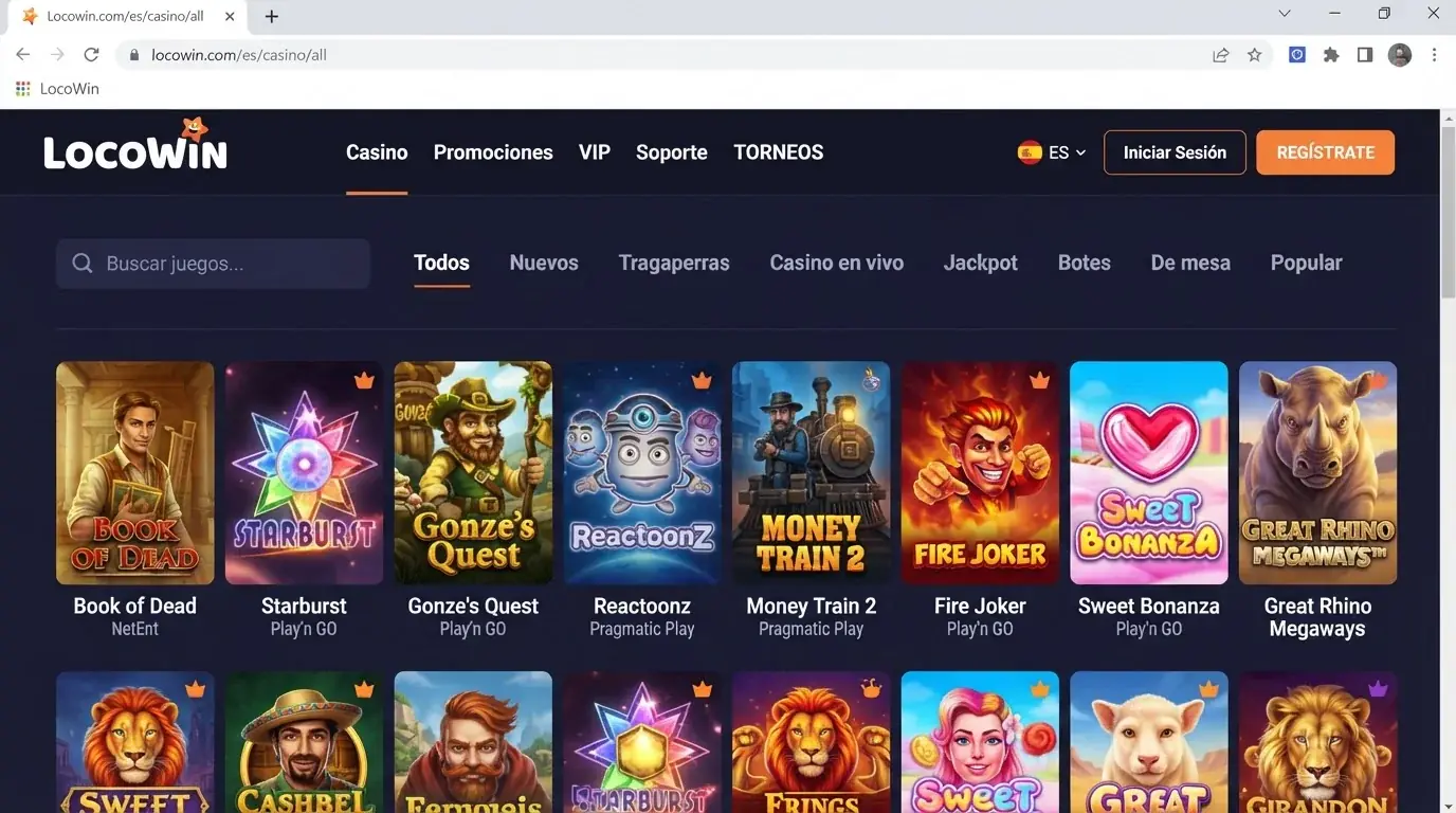 Captura editorial del lobby real de LocoWin en español